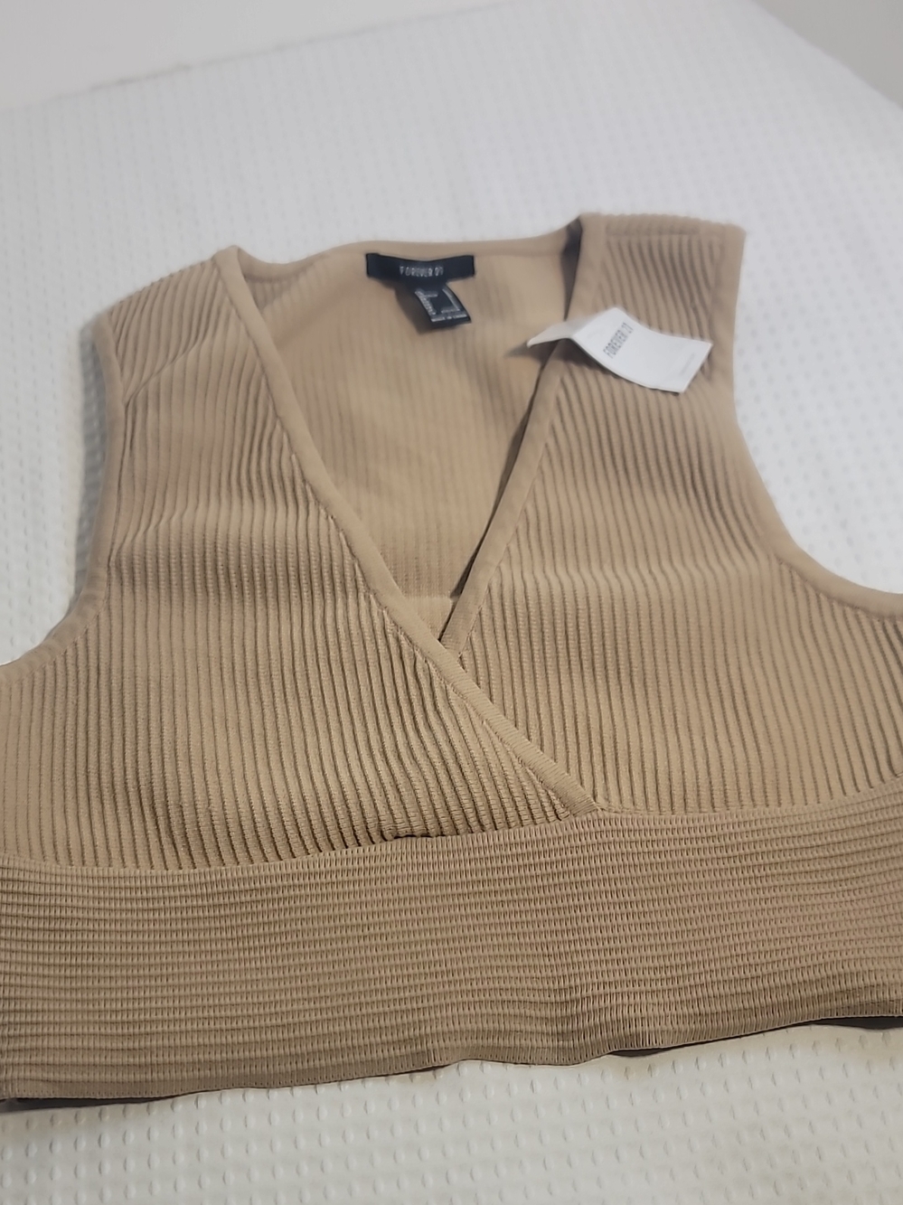Forever 21 Beige Ribbed Wrap-Front Crop Tank